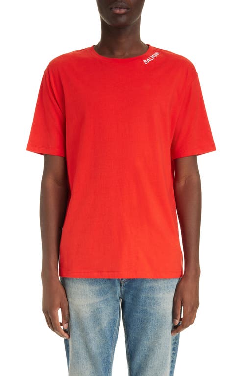 Balmain Logo Embroidered Organic Cotton T-shirt In Mef Red/white