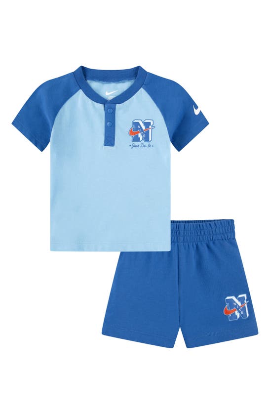 Shop Nike Henley & Sweat Shorts Set In Star Blue