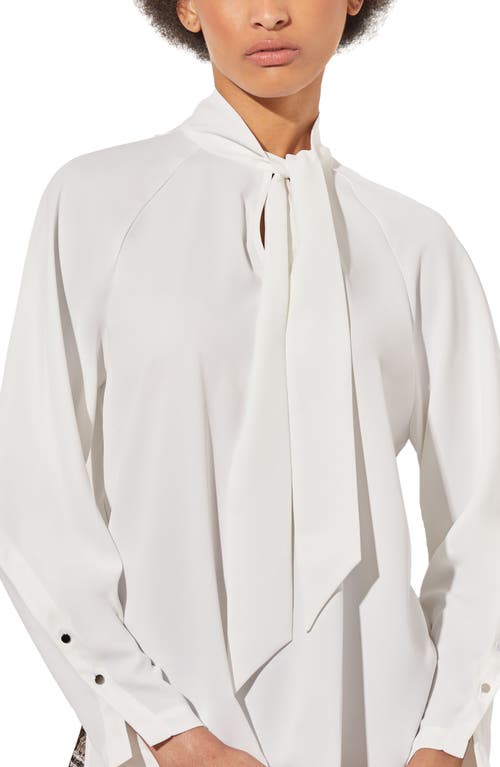 Shop Ming Wang Tie Neck Long Sleeve Shirt In White