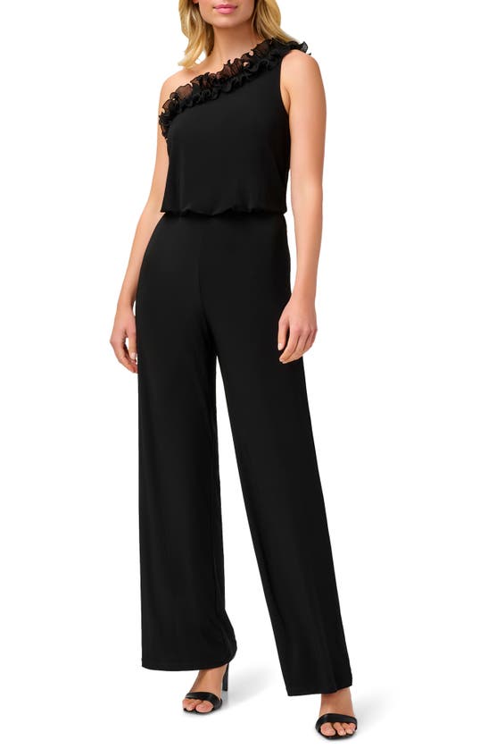 ADRIANNA PAPELL RUFFLE ONE-SHOULDER CREPE JUMPSUIT