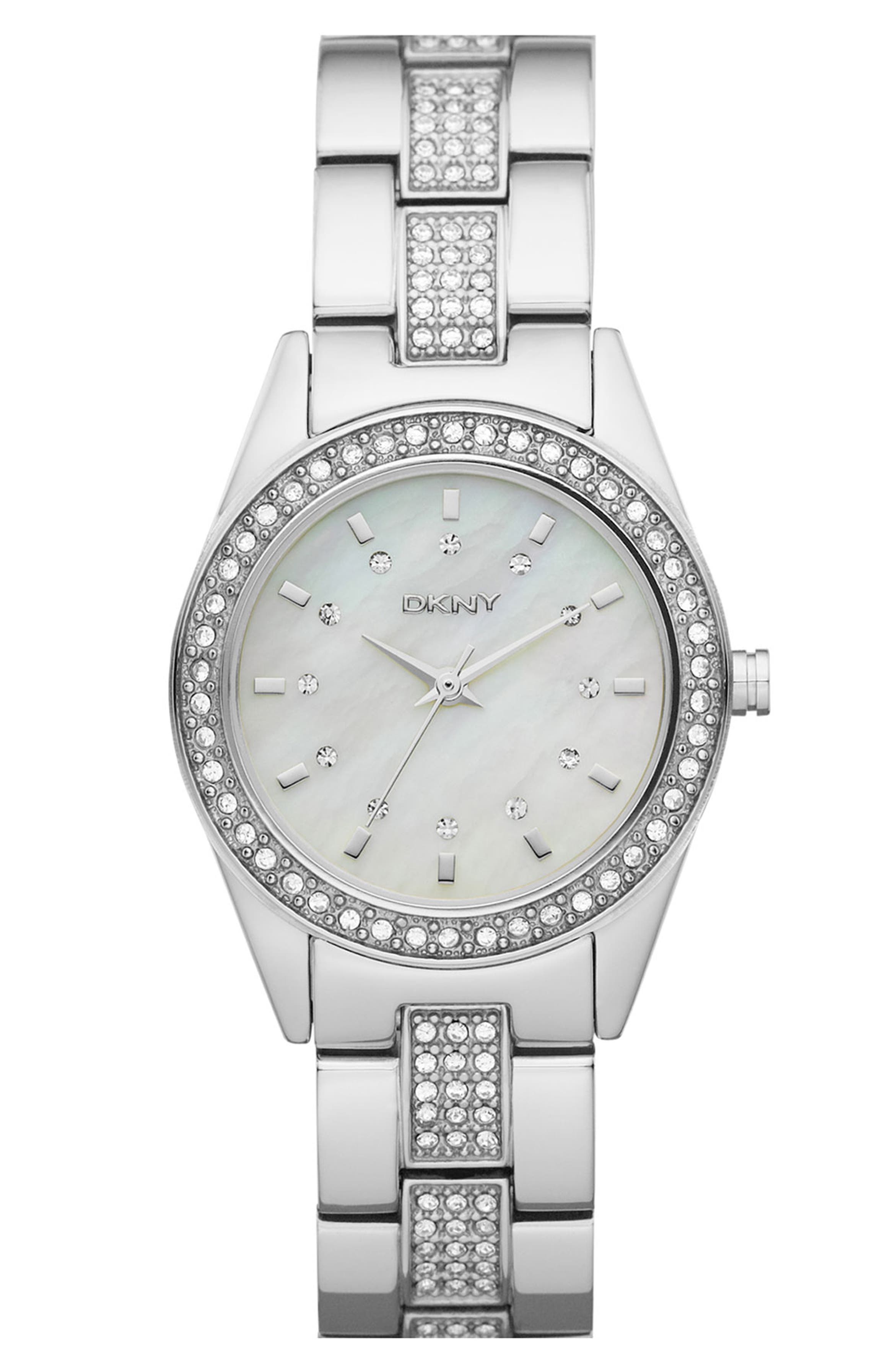 DKNY Small Round Pavé Crystal Watch | Nordstrom