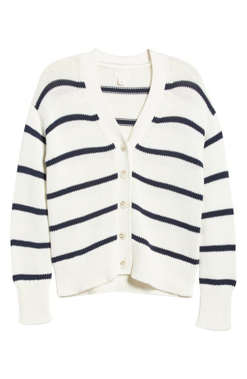 Shop Caslonr Caslon(r) Pima Cotton Cardigan In Ivory Cloud-navy Blazer Stripe