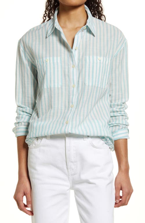 Caslon(R) Marty Cotton Button-Up Shirt in Teal Whte Marty Stripe