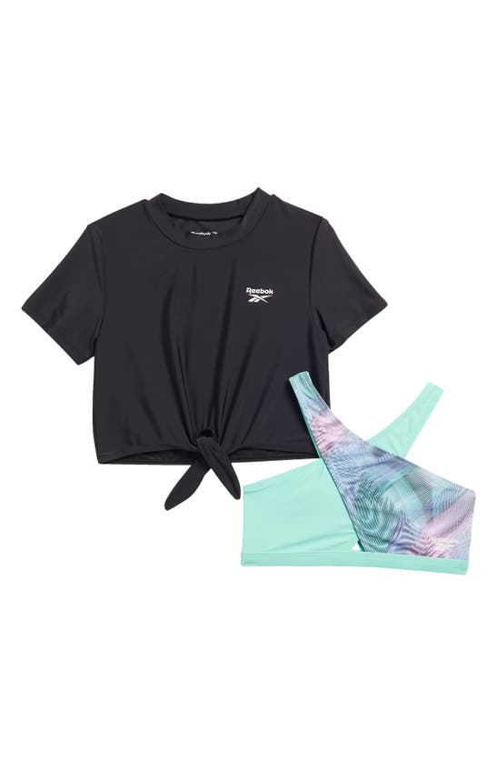 Shop Reebok Kids' Crossover Bikini Top, Bottoms & T-shirt Set In Mint