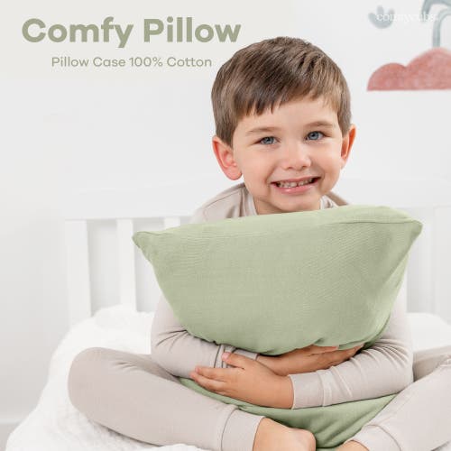 Comfy Cubs Toddler Pillow With Soft Cotton Pillowcase In Sage