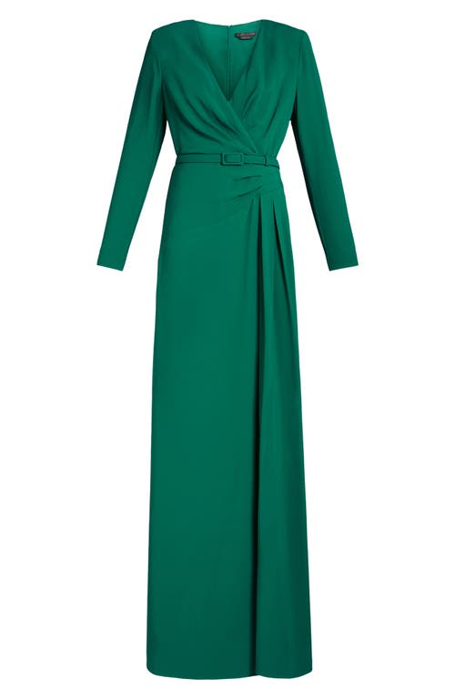 Shop Marina Rinaldi Bonbon Belted Long Sleeve Gown In Green