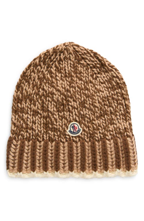 Moncler Two-tone English Rib Wool Blend Beanie In Medium Brown
