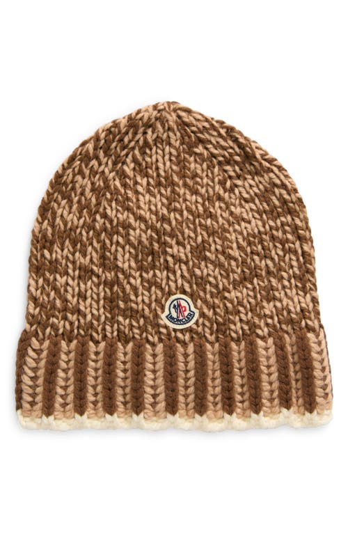 Shop Moncler Two-tone English Rib Wool Blend Beanie In Medium Brown