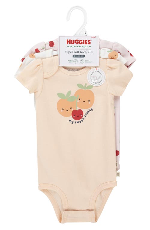 Shop Huggies Assorted 3-pack Organic Cotton Bodysuits In Pale Peach/snow White