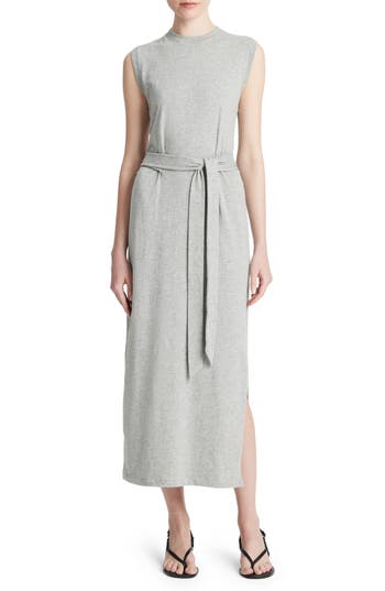 Vince Sleeveless Cotton Knit Midi Dress In H Grey