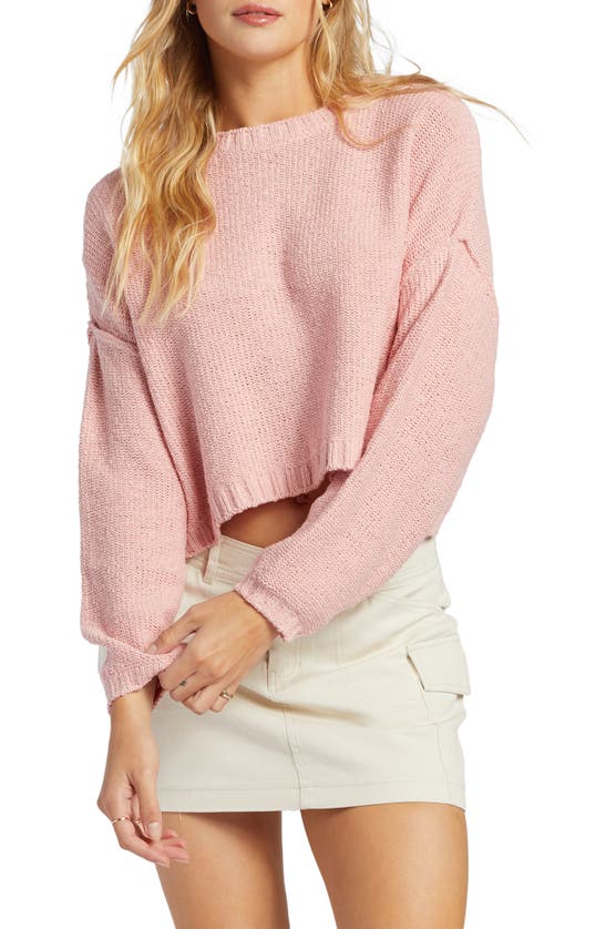 Shop Billabong Shades Cotton Blend Crop Sweater In Light Sorbet