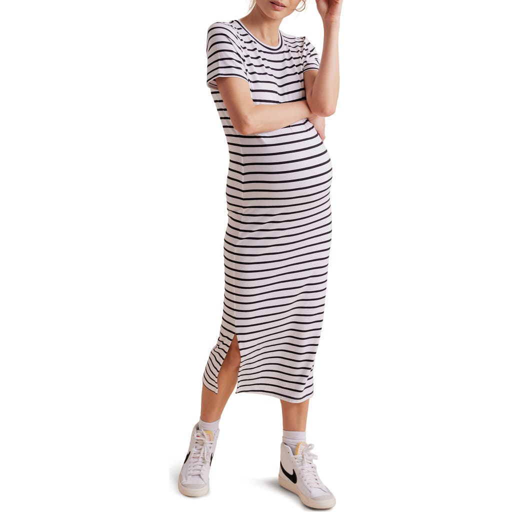 A Pea In The Pod Jersey Midi Maternity Dress In Black/white Stripe