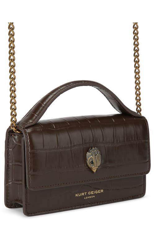 Kurt Geiger London Extra Small Bond Croc Embossed Leather Top Handle Bag In Dark Brown