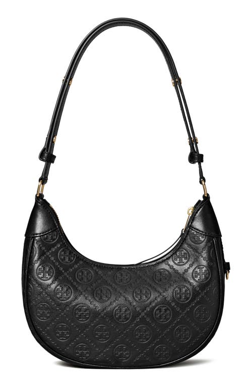 Shop Tory Burch T-monogram Embossed Crescent Shoulder Bag In Black