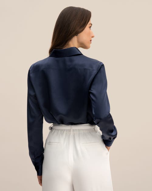 Lilysilk Tailored Button Down Silk Shirt In Navy Blue