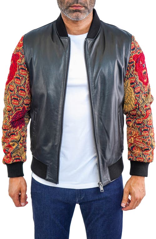 Maceoo Dragon Sleeve Leather Bomber Jacket Black at Nordstrom,