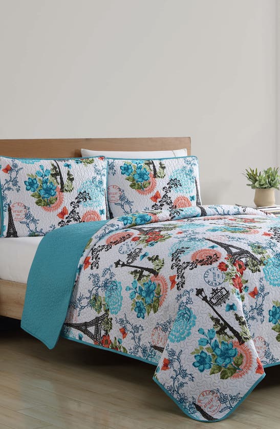 Vcny Home Eiffel Reversible Quilt Set In Blue