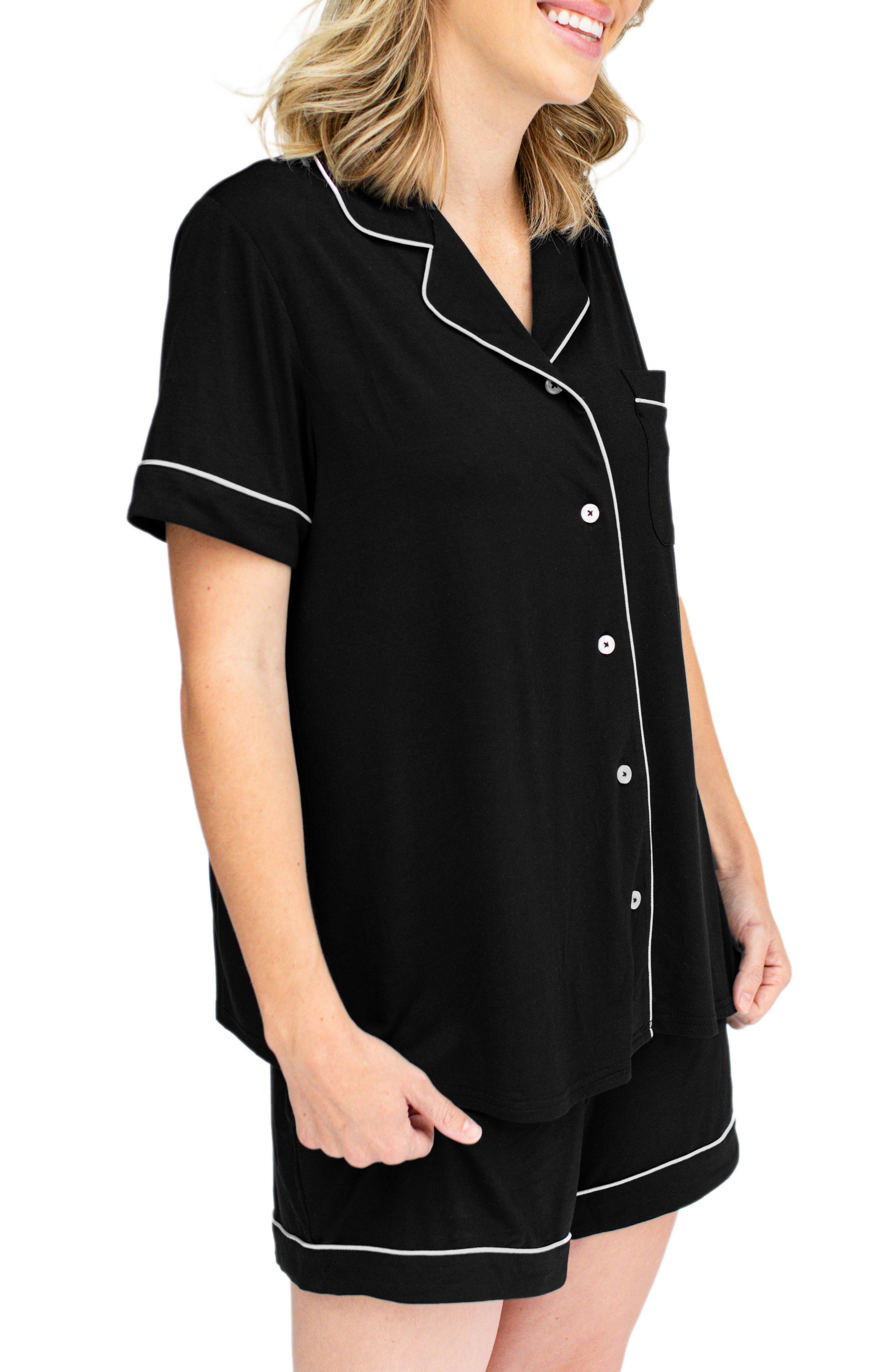 Kindred Bravely Clea Classic Short Sleeve Maternity/Nursing/Postpartum  Pajamas in Black
