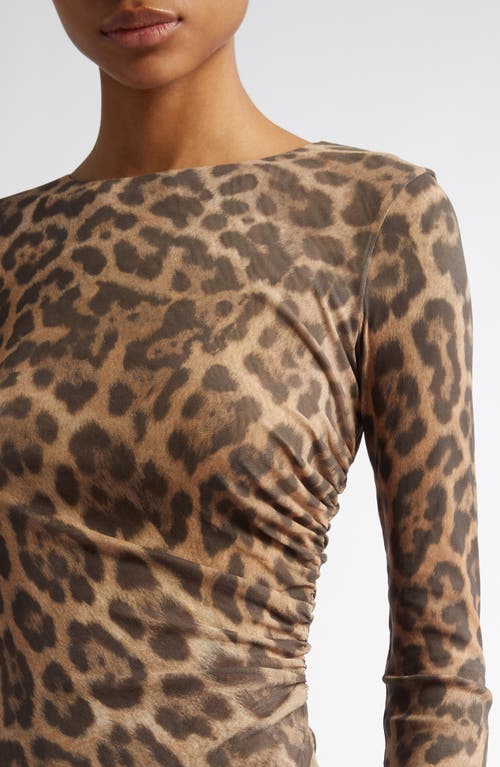 Stella Mccartney Leopard Print Long Sleeve Mesh Dress In Multicolor Brown