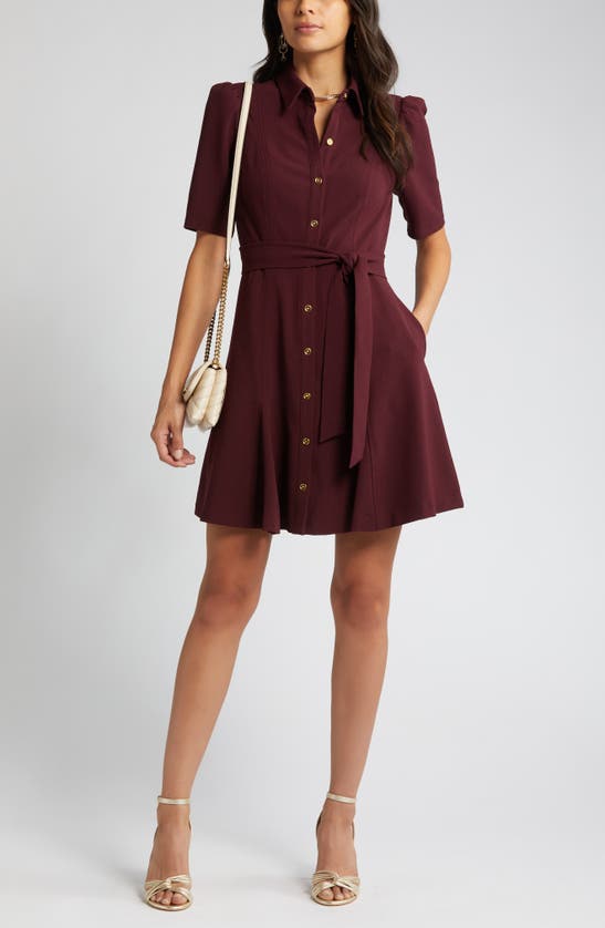 Eliza J Puff Sleeve Shirtdress In Wine