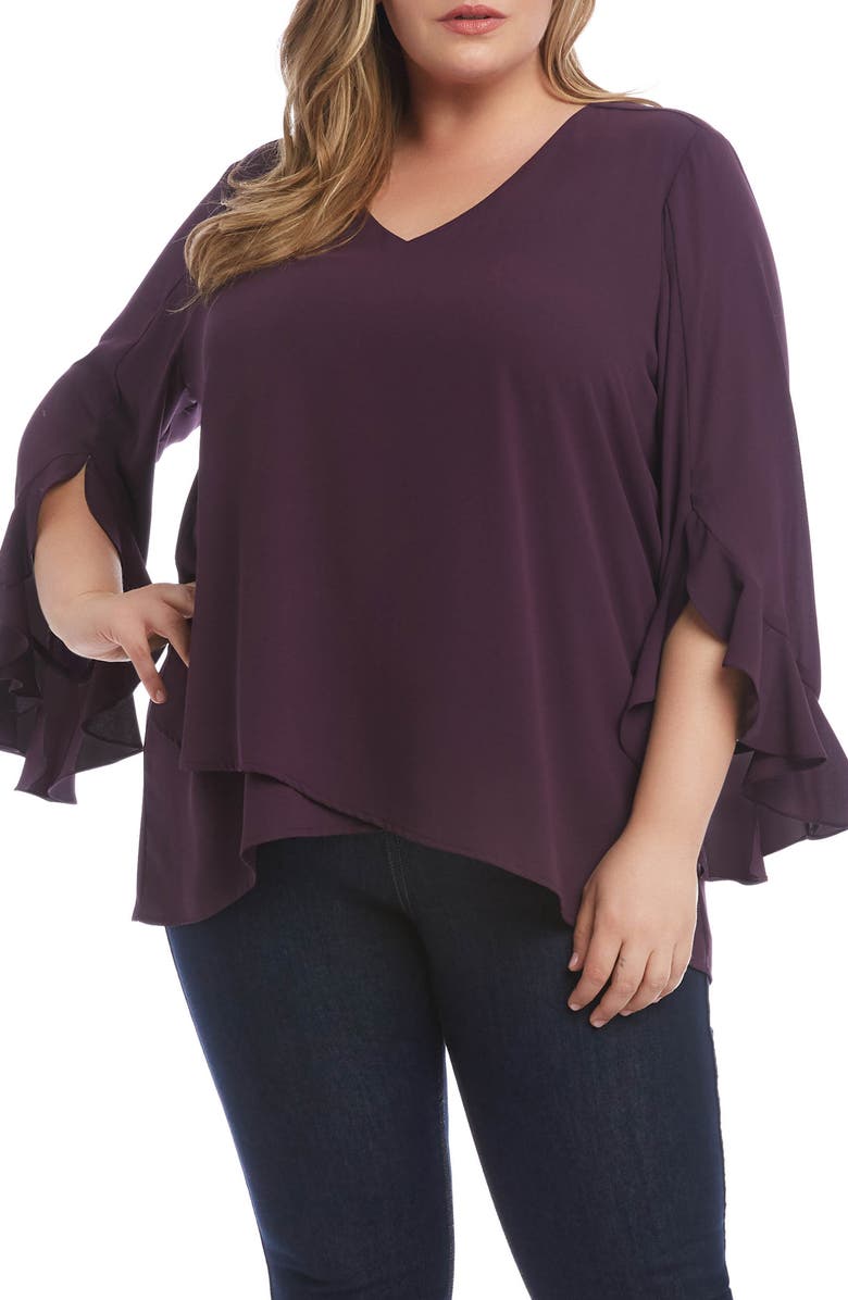 Karen Kane Ruffle Sleeve Crossover Top (Plus Size) | Nordstrom