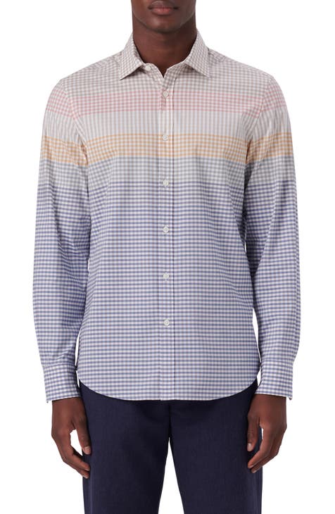 Shaped Fit Check Stretch Cotton Button-Up Shirt