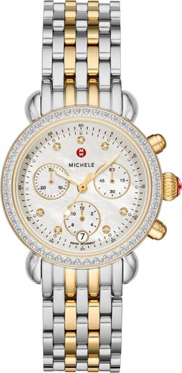 MICHELE Women s Diamond Accent Two Tone CSX36 Watch 36mm 0.62