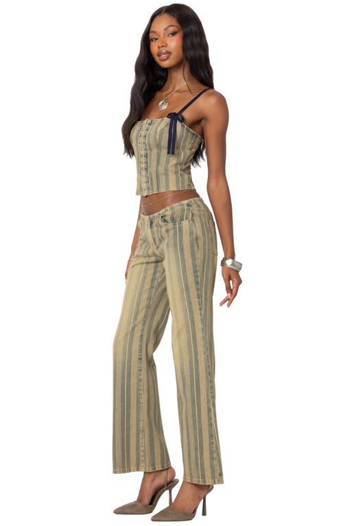 Edikted Eternity Pinstripe Low Rise Flare Jeans In Mix