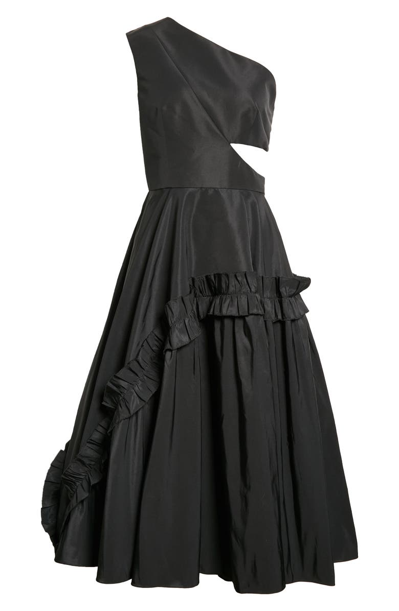 Alexander McQueen Ruffle One-Shoulder Faille Dress, Alternate, color, 