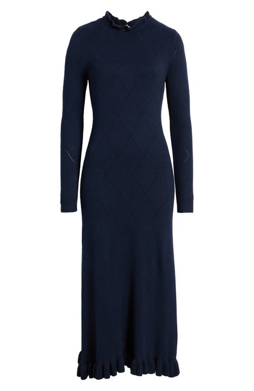 Shop Treasure & Bond Pointelle Long Sleeve Cotton Blend Sweater Dress In Navy Blazer