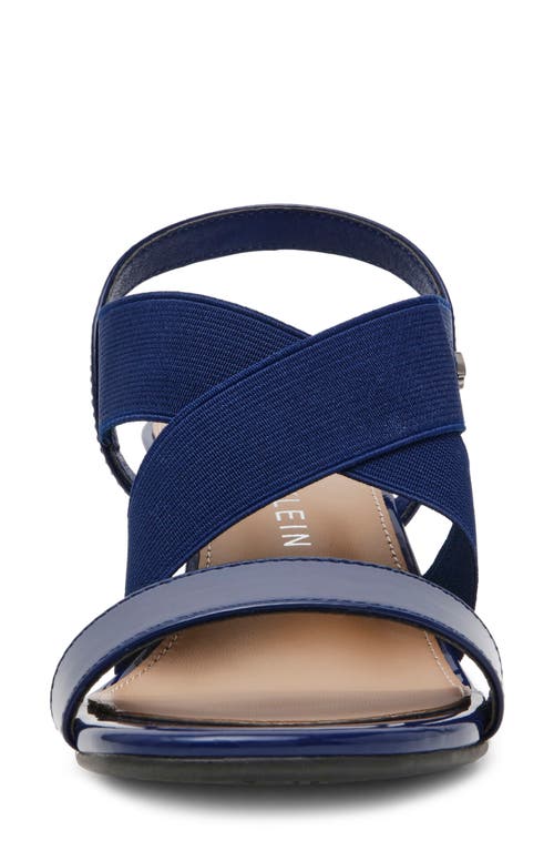 Anne Klein Bellamy Wedge Sandal In Navy Stretch Patent