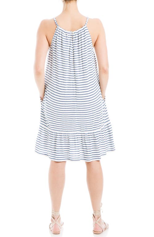 Shop Max Studio Stripe Knit Dress In White/blue