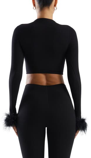 Naked Wardrobe Fly as a Feather Long Sleeve Crop Top