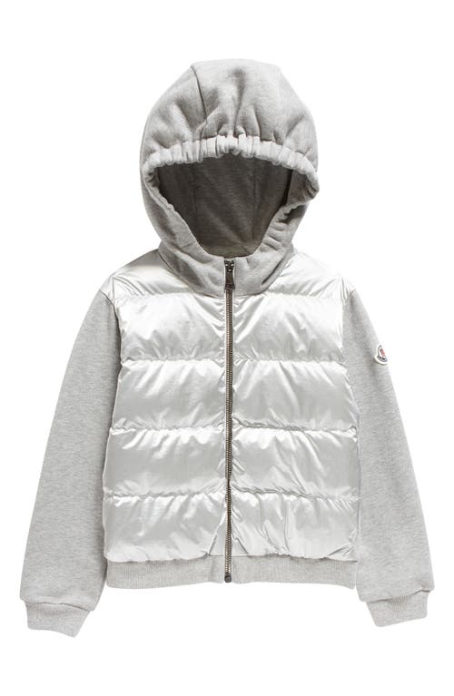 Moncler Kids' Quilted Nylon & Cotton Fleece Hooded Cardigan in Grey at Nordstrom, Size 8Y