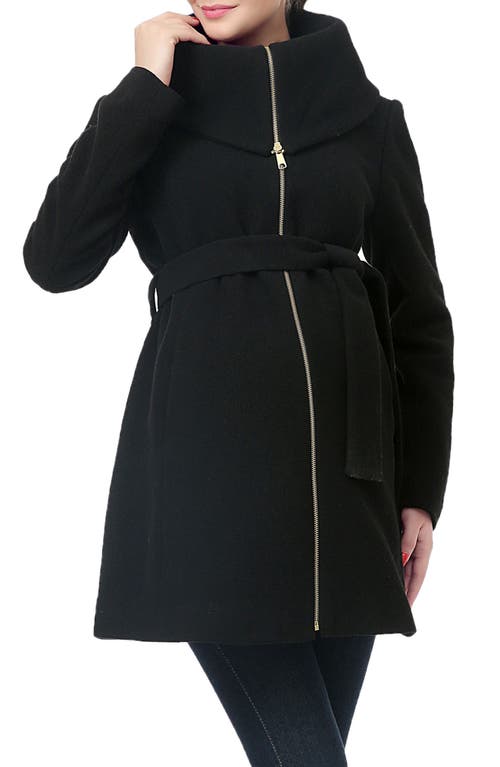 Mia High Collar Wool Blend Maternity Coat in Black