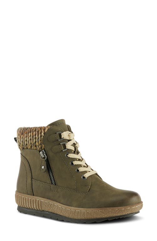 Spring Step Karlene Fleece Lined Zip Bootie In Olive Green