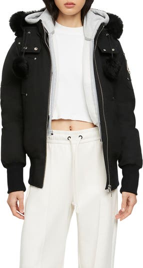 Women's black bomber discount jacket with fur hood