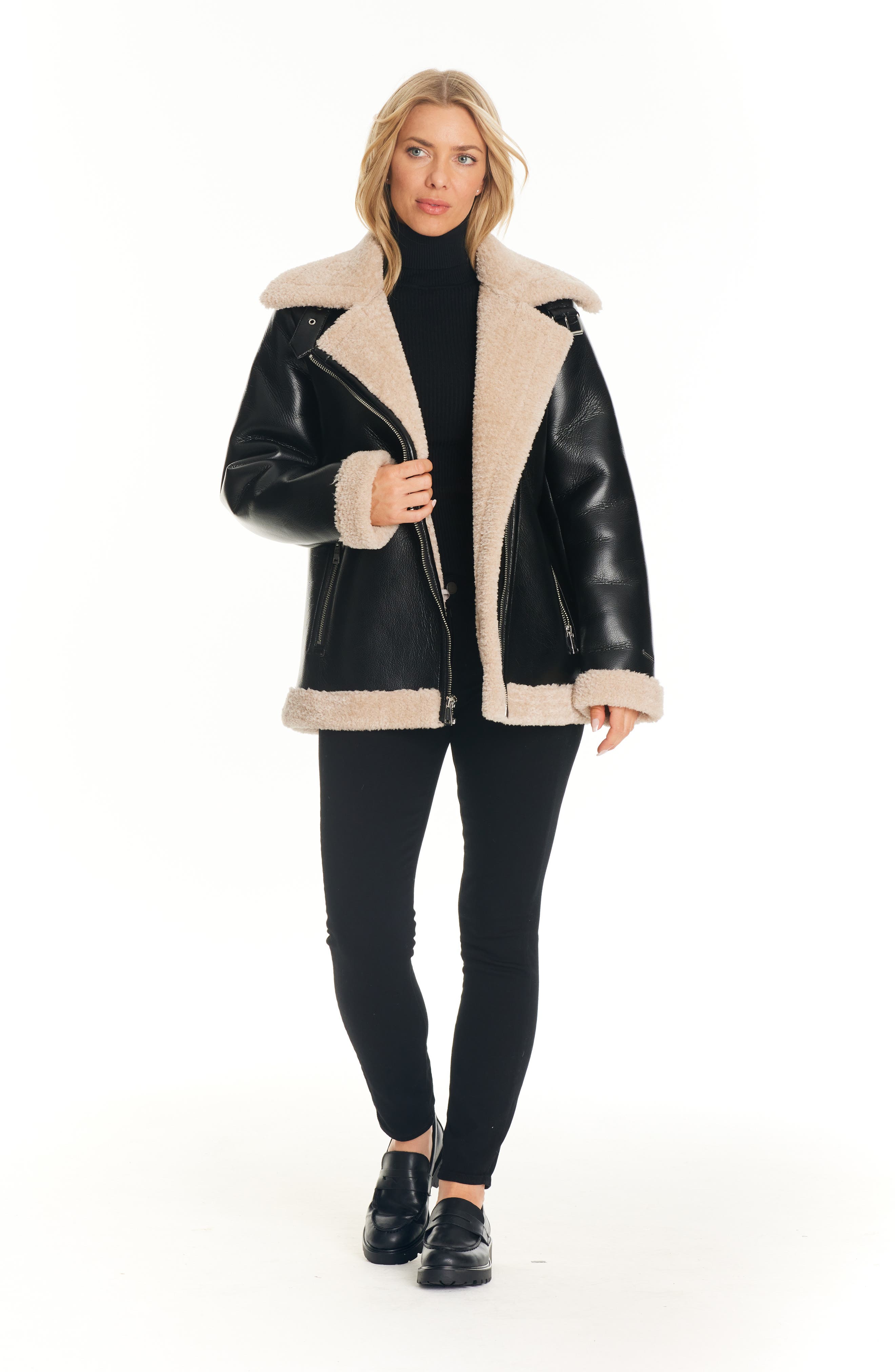 Sanctuary Faux Leather Jacket with Faux Shearling Trim Nordstromrack