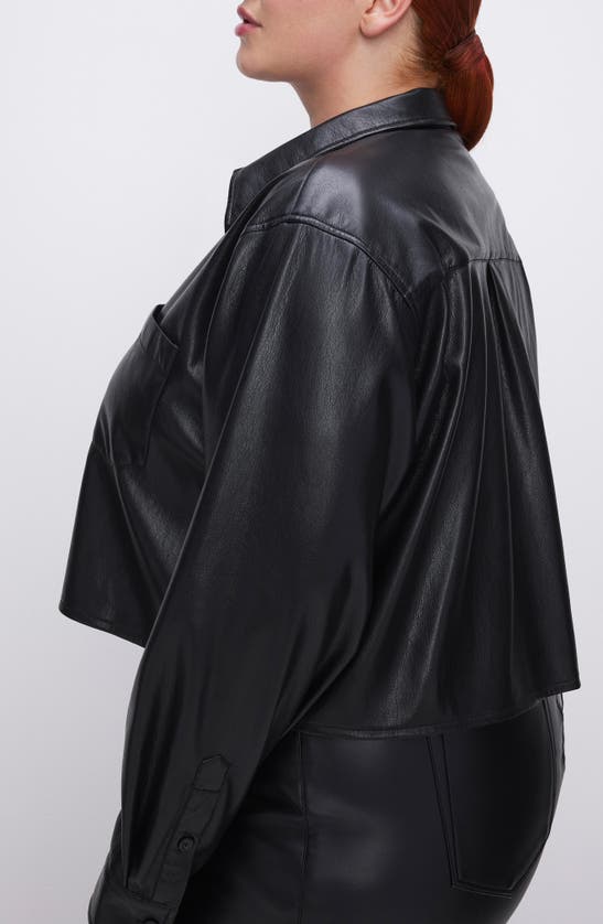 Good American Better Than Leather Crop Faux Leather Button-up Shirt In Black001