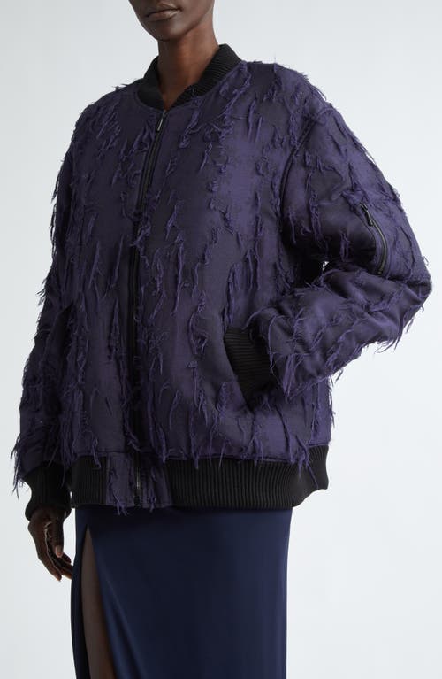 Shop Jason Wu Collection Frayed Jacquard Bomber Jacket In Navy