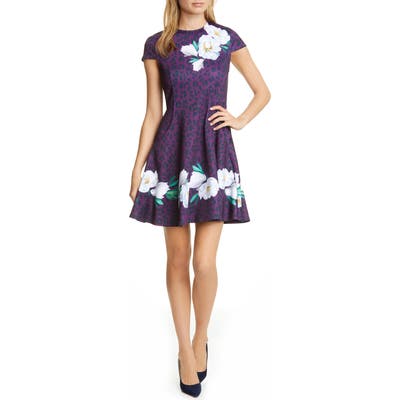 Ted Baker London Tohkoh Wilderness Fit & Flare Dress, (fits like 16-18 US) - Purple