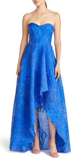 Ml monique lhuillier floral discount printed mikado high low gown