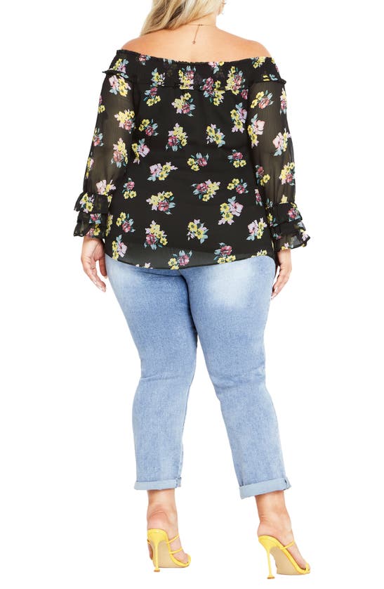 Shop City Chic Anais Floral Off The Shoulder Long Sleeve Top In Black Melanie Ditsy