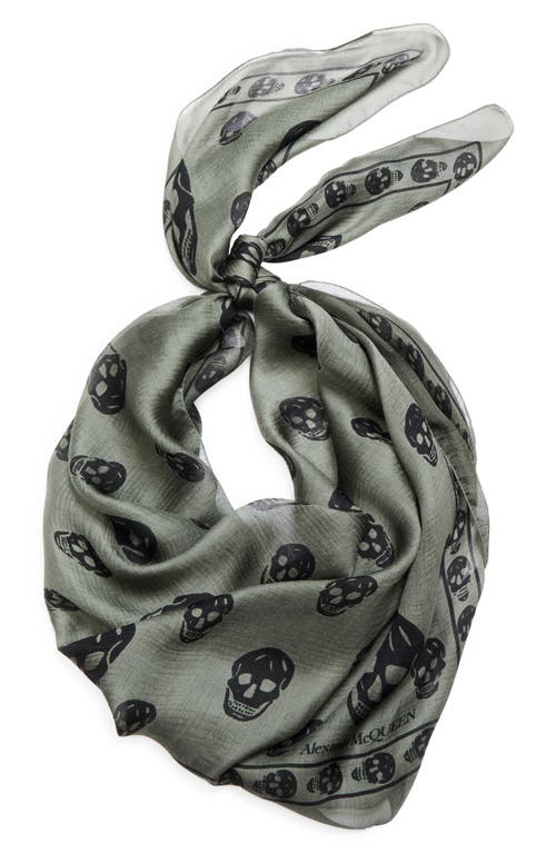 Alexander Mcqueen Skull Silk Scarf In Kaki/ Black