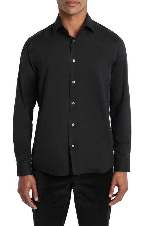 Aurelio Cotton & Silk Blend Dress Shirt in Black