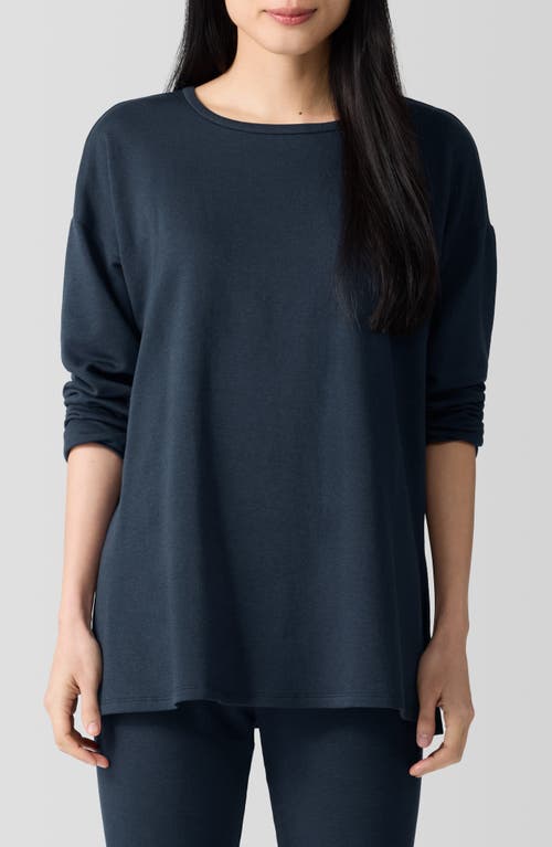 Shop Eileen Fisher Crewneck Long Sleeve Longline Top In Deep Adriatic