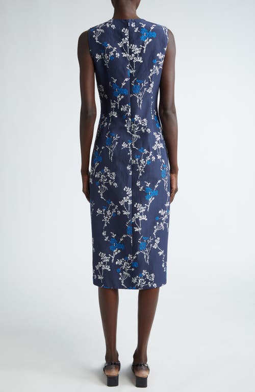 Shop Lafayette 148 New York Floral Print Sleeveless Silk & Linen Sheath Dress In Midnight Blue Multi