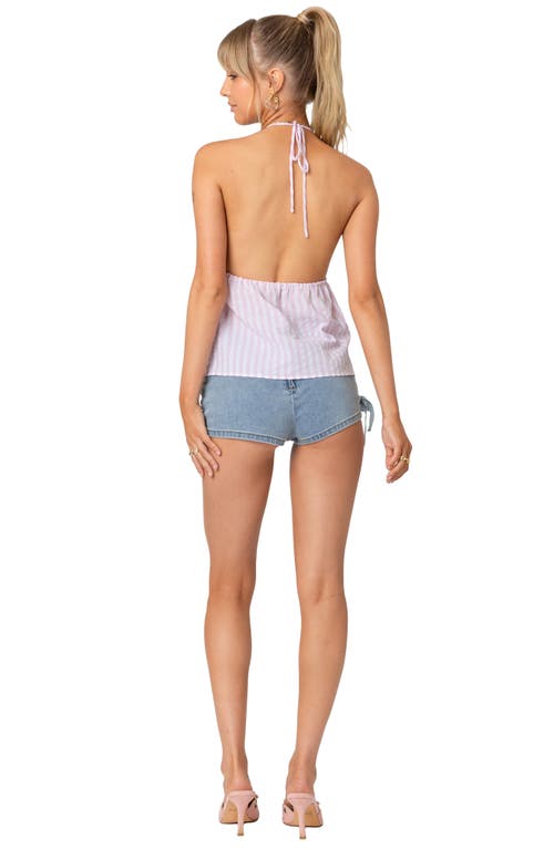 Edikted Madelyn Stripe Tie Front Cotton Halter Top In Pink