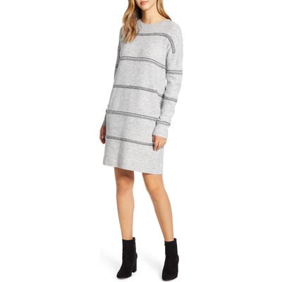 Petite Caslon Crewneck Long Sleeve Sweater Dress, Grey