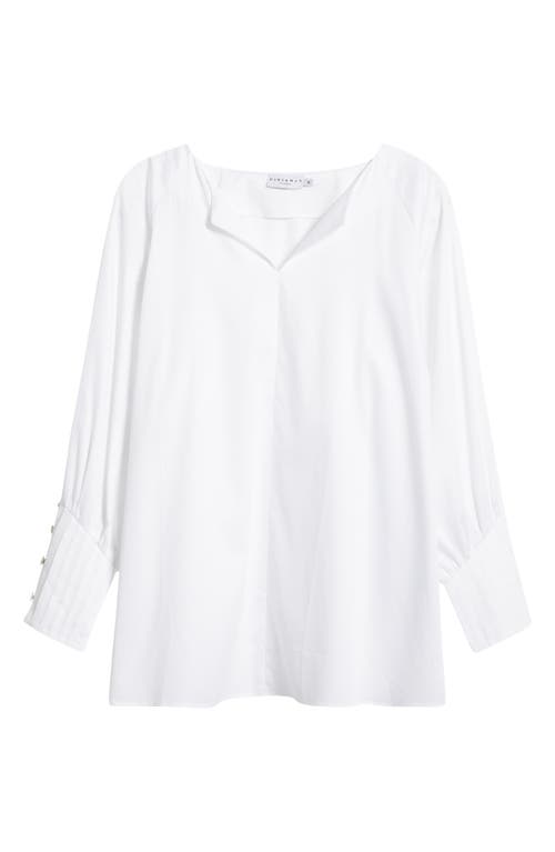 Shop Harshman Cerys Split Neck Pleated Cuff Cotton Top In White